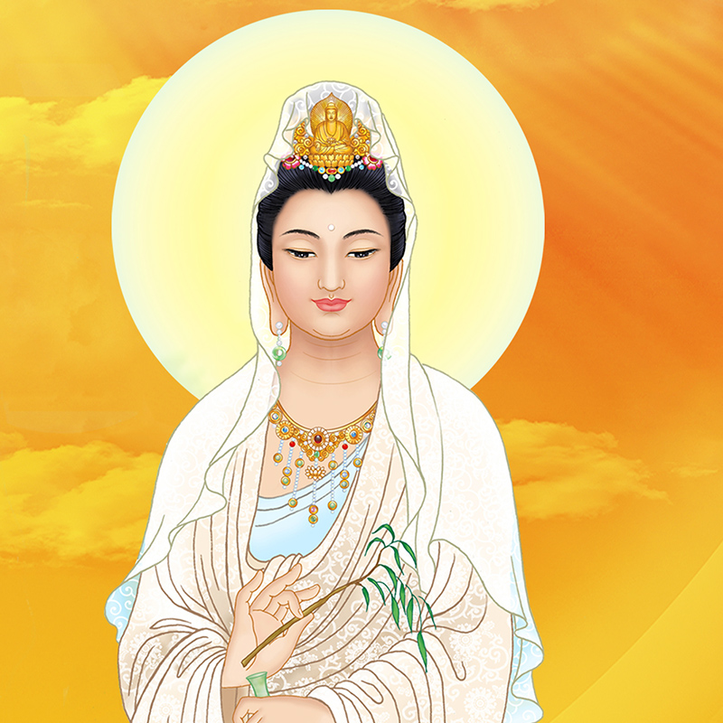 热销高清西方三圣画像挂画大势至观音菩萨阿弥陀佛佛像壁画装饰卷