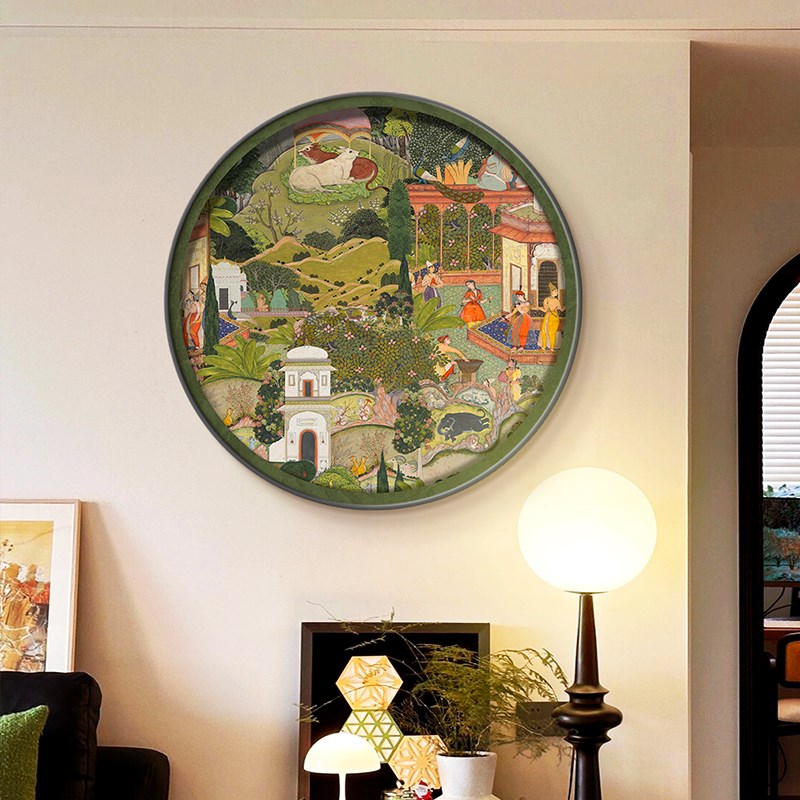 热销法式圆形玄关装饰画斋浦尔复古风走廊尽头挂画欧式客厅背景墙