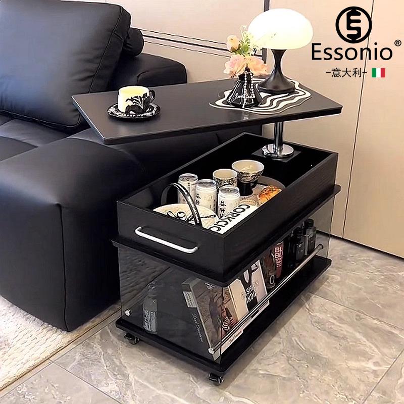 ESSONIO全实木可移动边几阳台茶几小推车轻奢岩板升降沙发边柜