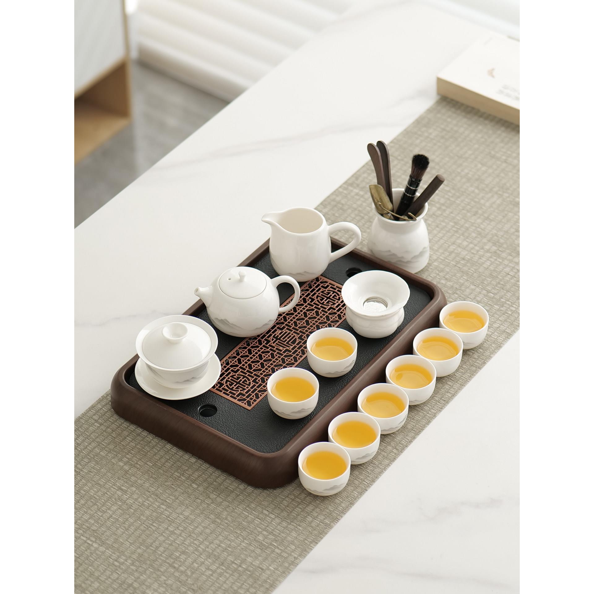 羊脂玉白瓷功夫茶具套装客厅办公泡茶壶茶盘茶杯陶瓷高档轻奢送礼