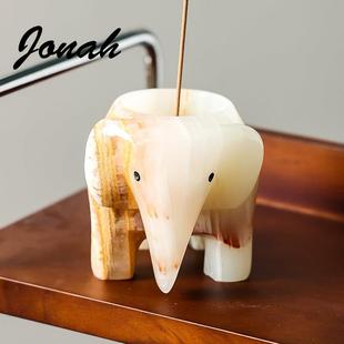 天然玉石大象香插 线香底座扩香器藏香薰高颜值香盘香托送礼礼物