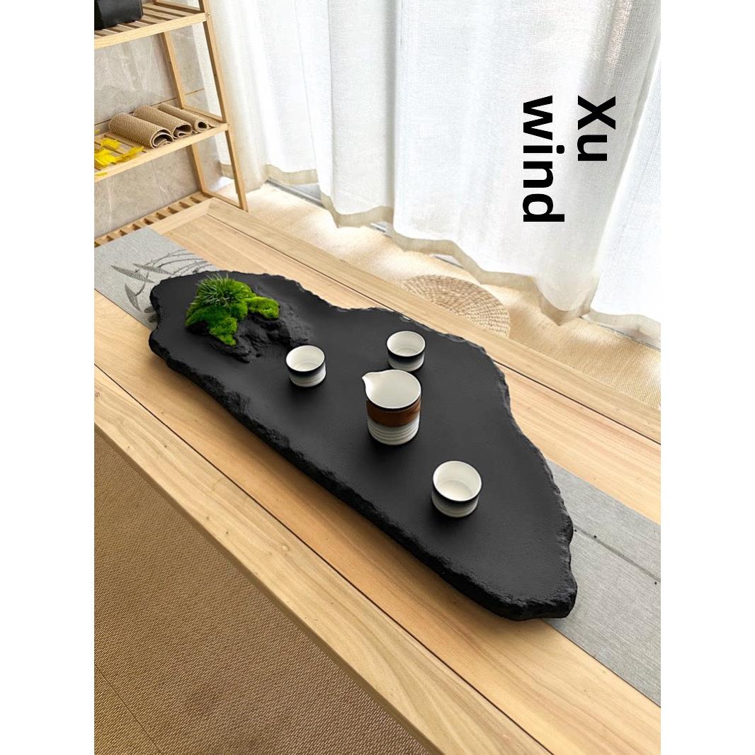 创意黑金石茶盘异形石茶桌天然石茶海无障碍豪华雕刻桌面托盘排水