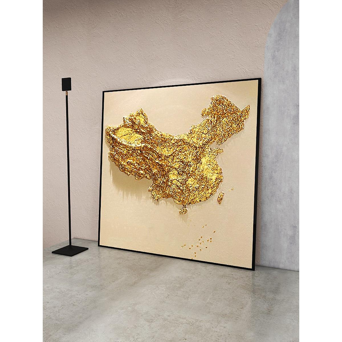 纯手绘金箔画厚肌理立体浮雕画轻奢落地装饰画沙发背景墙玄关挂画