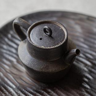复古黑陶功夫茶壶单壶泡茶壶带过滤喝茶粗陶茶具小容量文人泡茶器
