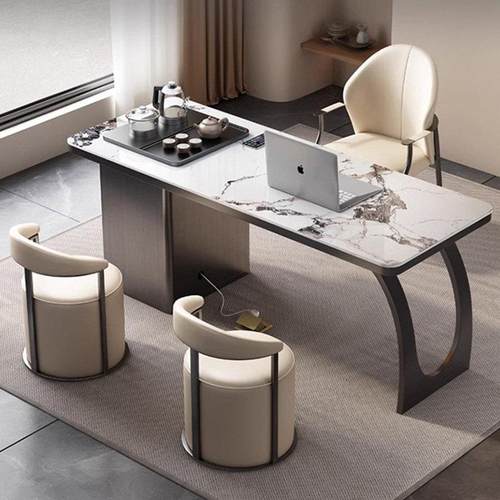 威品斯轻奢岩板茶桌书桌两用简约现代办公室功夫家用茶台椅组合