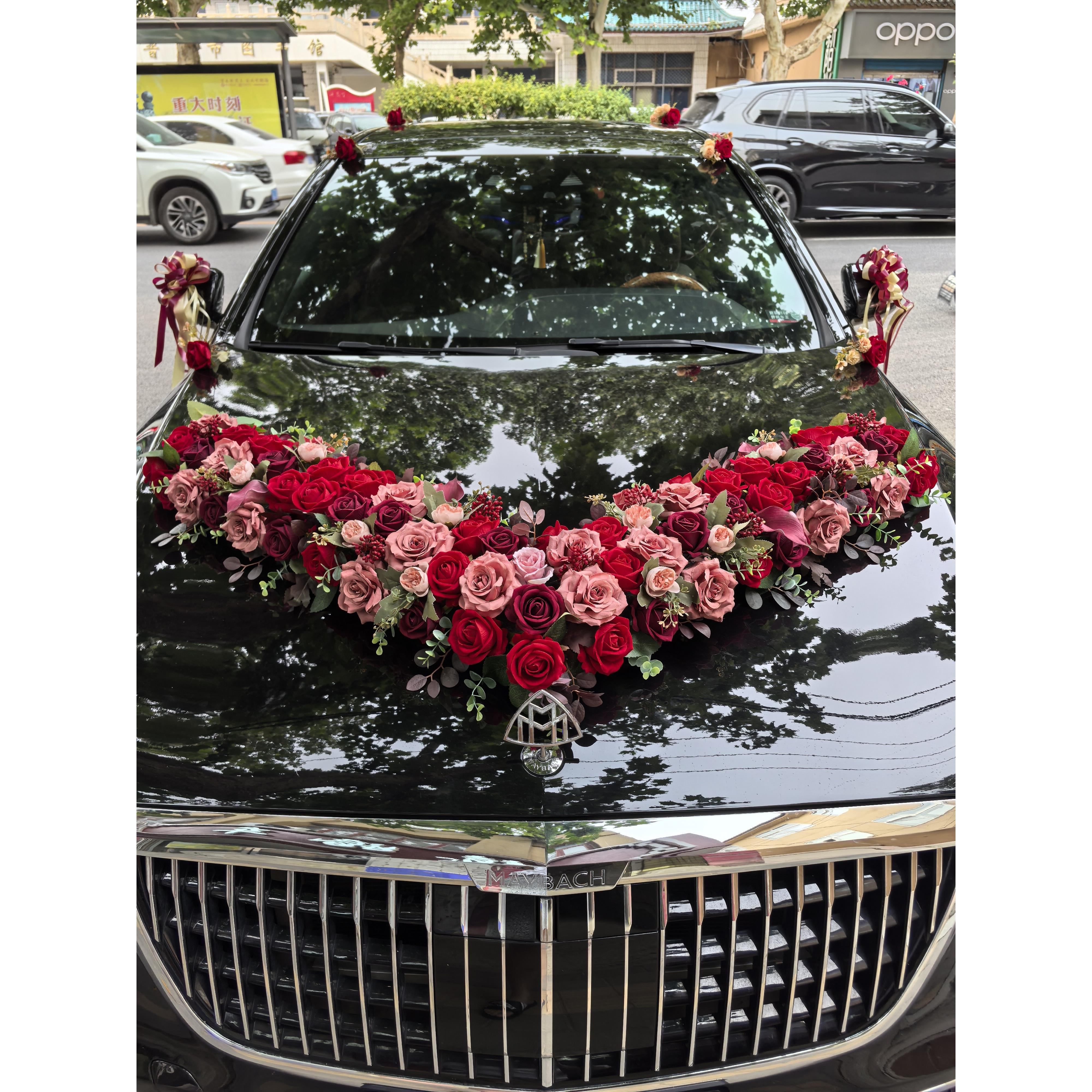 婚车装饰车头花高级感车队拉花主车大v仿真花结婚头车花吸盘全套
