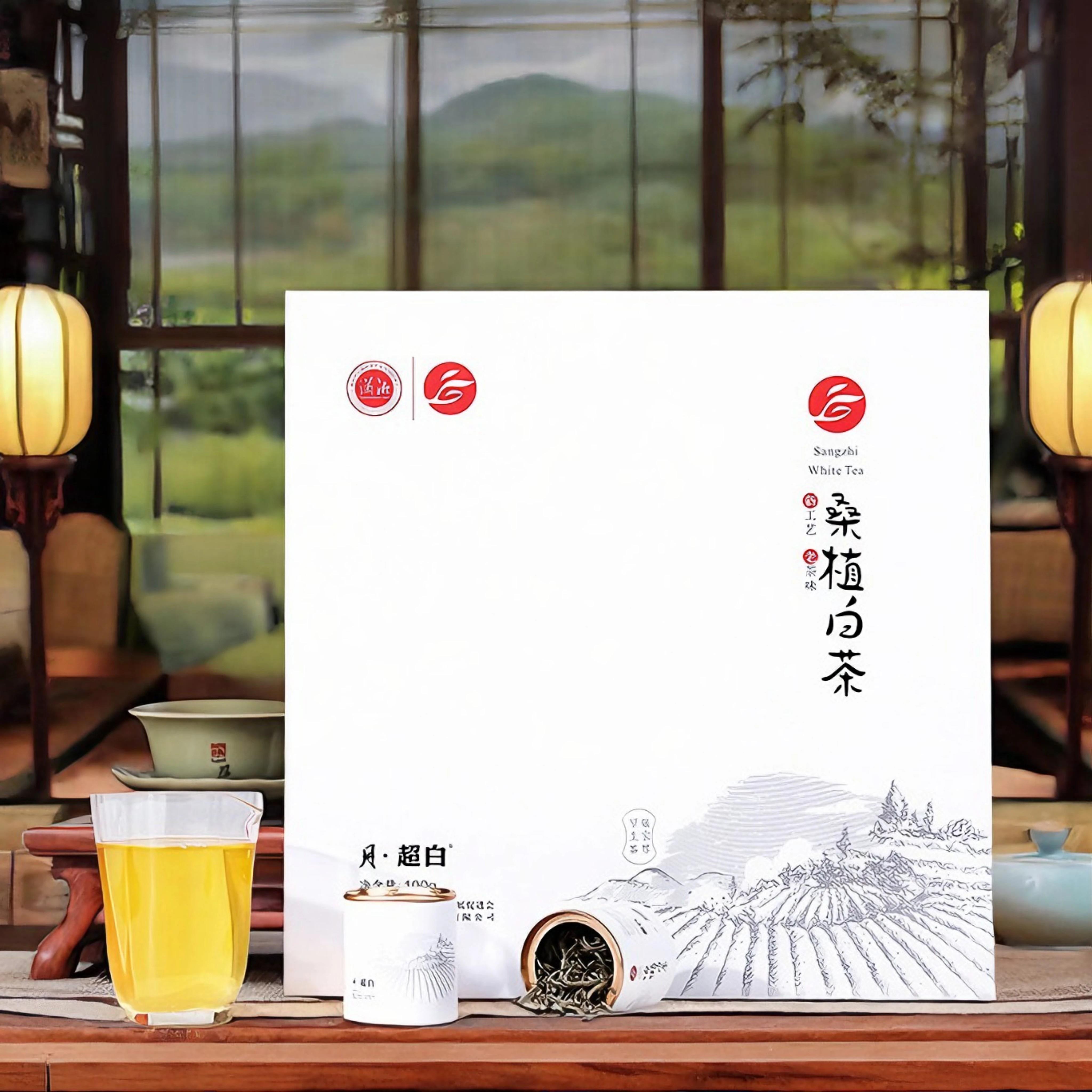 湘丰白茶礼盒桑植白茶小罐茶礼盒装月超白100g特级白毫银针清香型