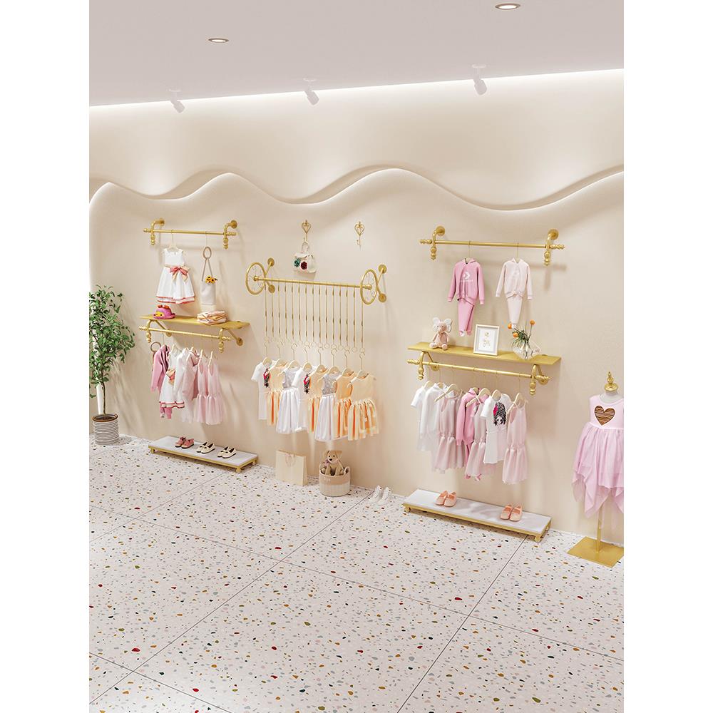 童装店展示架上墙组合铁艺纳米金货架壁挂式挂衣架风车创意陈列架