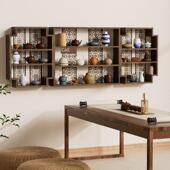 装 多层储物架客厅新型中式 饰品 茶室储物架壁挂式 实木薄谷架壁挂式