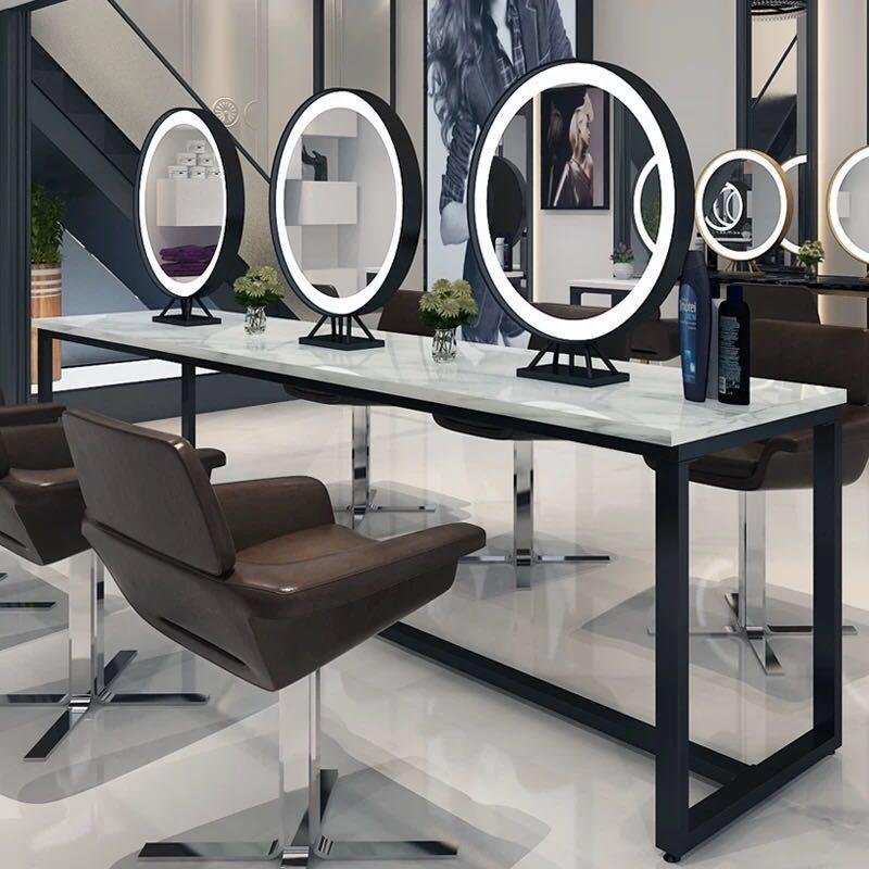 采购产品大理石理发店镜子与光，双面镜，网络名人梳妆台，美发沙