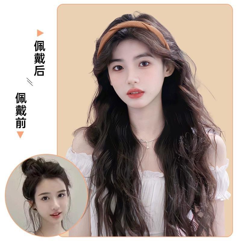 发箍假发一体半头套女蓬松增高颅顶仿真发羊毛卷长卷发遮白发发片