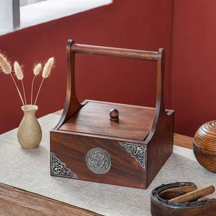 复古实木手提篮果盘泰式篮子水果篮菜篮木制点心盒食盒收纳盒木质