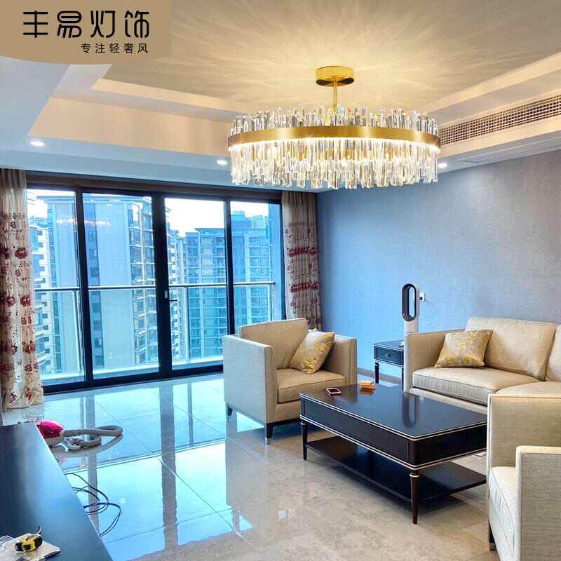 轻奢水晶吊灯客厅灯2024新款高端现代简约大气主圆形灯具网红吊灯