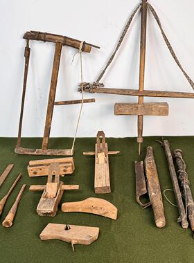 民俗老物件老式木工工具凿子手工钻墨斗鲁班刨手工锯传统装饰摆件