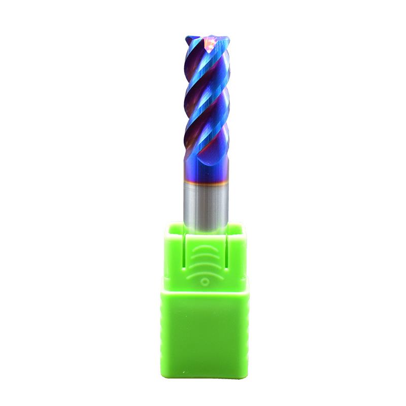 钨钢铣刀4刃65度圆鼻刀合金牛鼻刀钢用r角刀加长刀蓝色涂层刀12mm