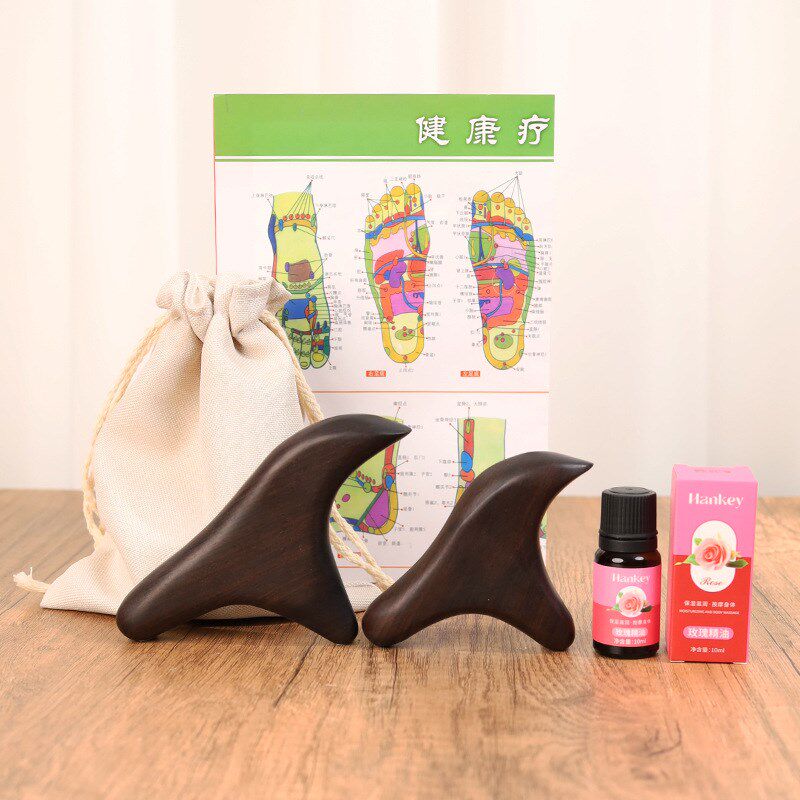 紫光檀木鸟嘴刮痧板三角雀按摩工具疏通经络点穴笔足疗实木拨筋棒