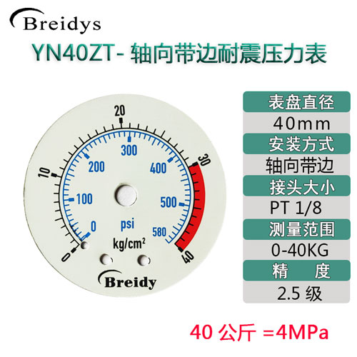 YN40ZT压力表不锈钢耐震压力表测水压气压通用0-1.6/100mpa多量程