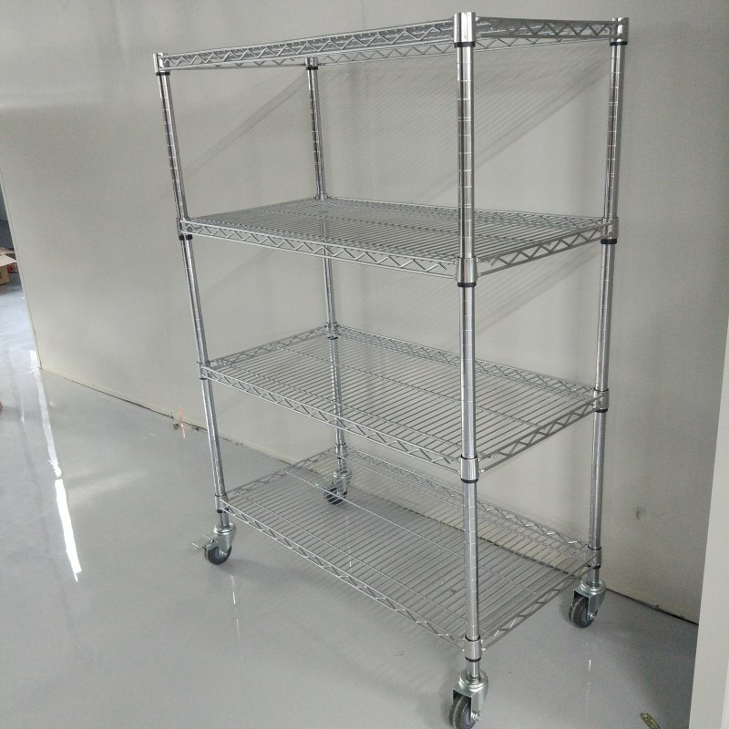 镀铬不锈钢货架带轮物料架可移动置物架防静电金属线网多层周转车