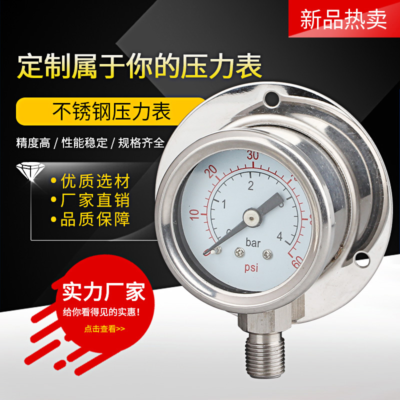 不锈钢压力表Y40BFT 径向带后边船用压力表