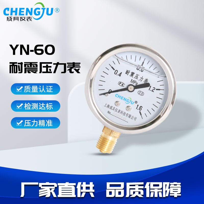耐震压力表YN60不锈钢径向油压水压气压0-1.6MPa多量程抗震压力表