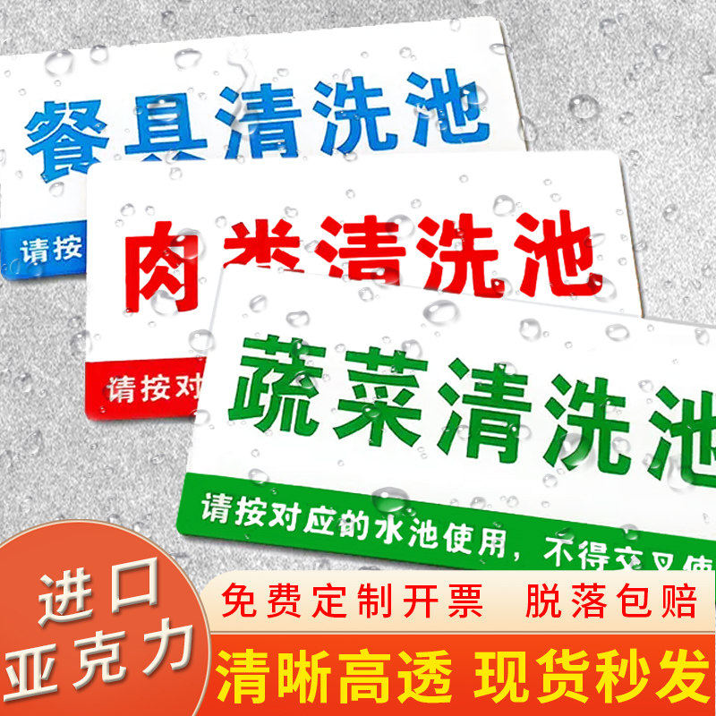 4D管理餐具亚克力蔬菜肉类饭店食堂清洗池标签贴牌厨房分类水池标识