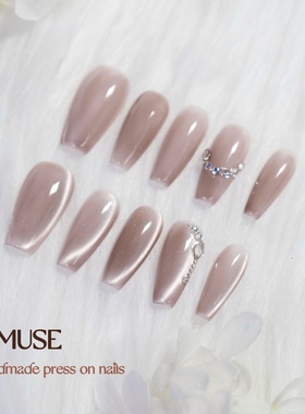 mmuse家-纯手工光疗穿戴甲葡萄冻冻温柔紫粉色系猫眼美甲贴片