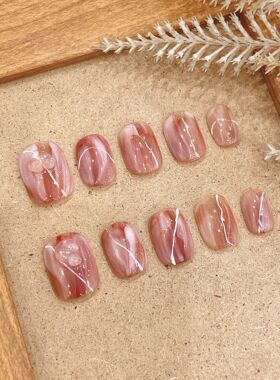 mmuse家-新款琥珀色晕染显白富气质美甲三色甲片套装手工穿戴甲