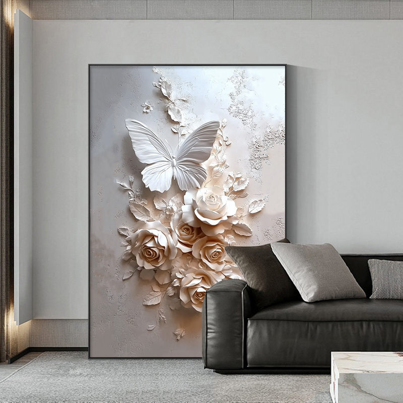 简约现代蝴蝶花卉客厅沙发背景墙装饰画立体感玄关挂画卧室餐厅画图片