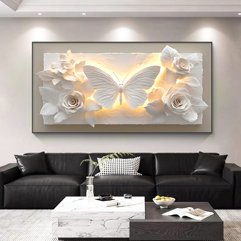 现代简约客厅装饰画立体感抽象蝴蝶花卉挂画高级感沙发背景墙壁画图片