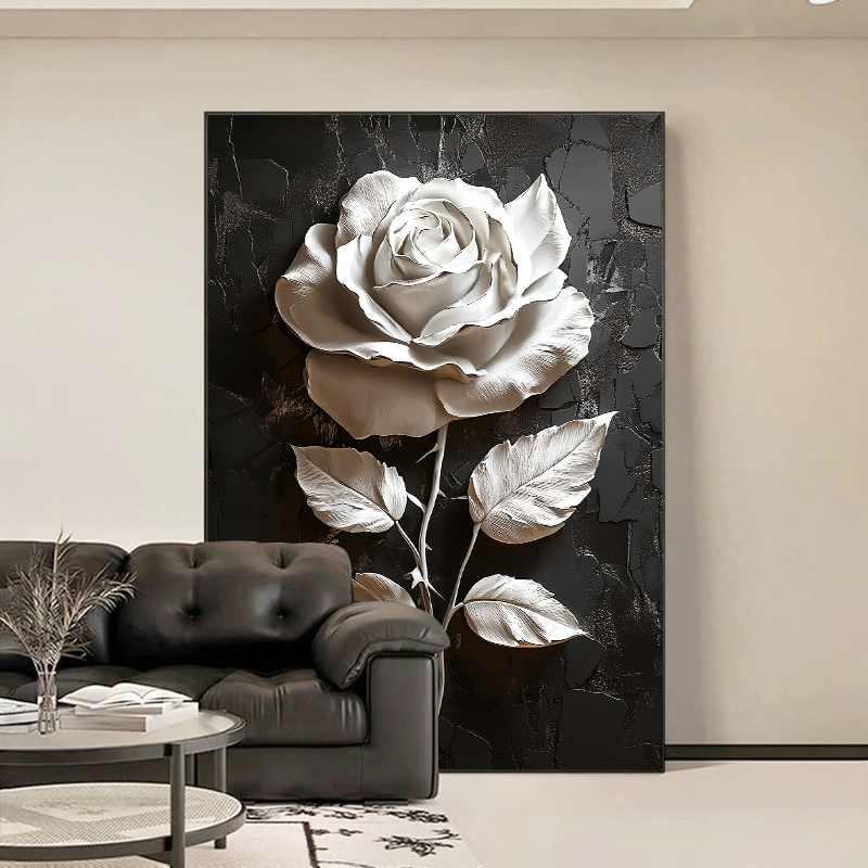 现代简约客厅装饰画立体感抽象玫瑰花卉挂画高级感沙发背景墙壁画图片
