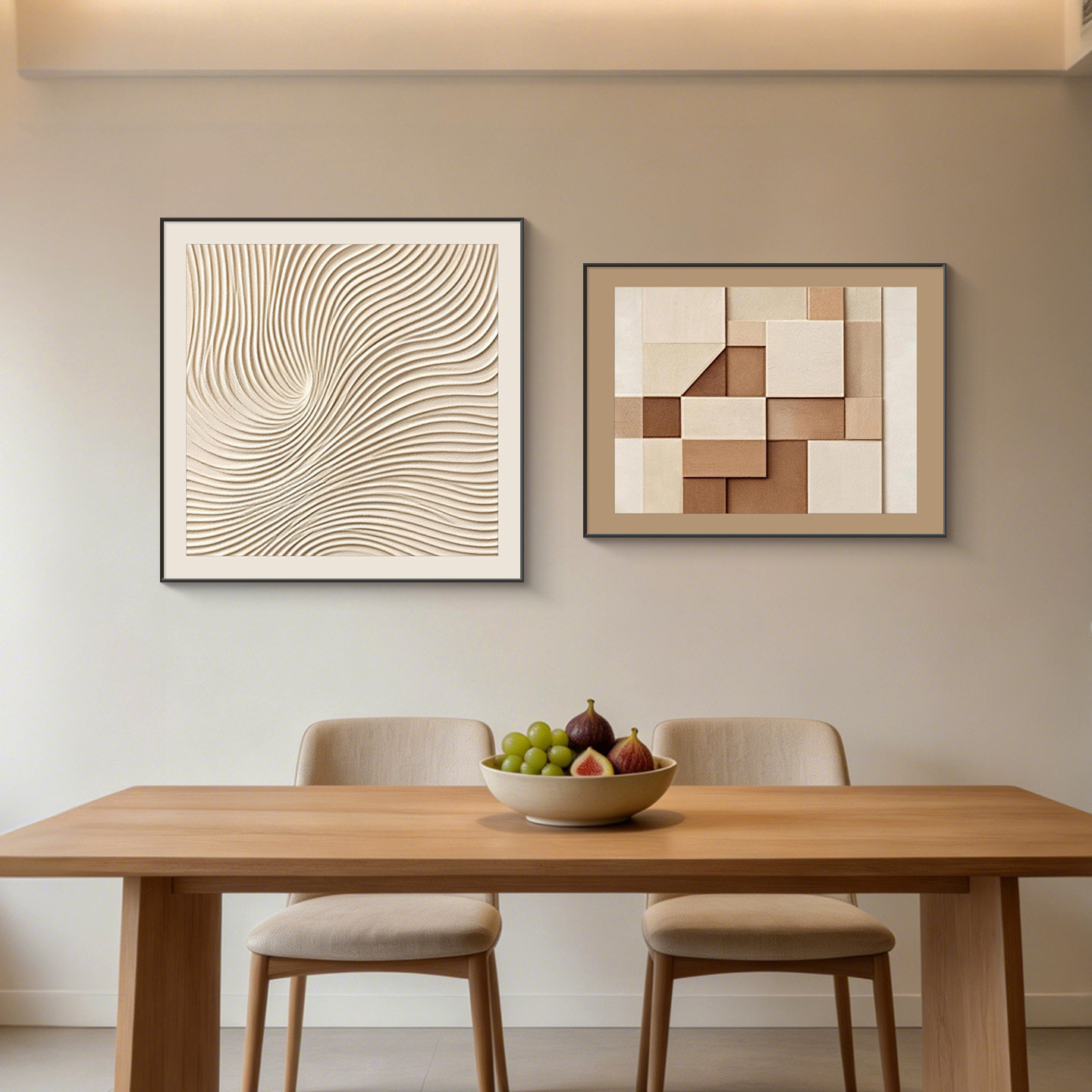 抽象几何餐厅装饰画高级感砂岩画餐桌背景墙挂画现代简约卧室壁画