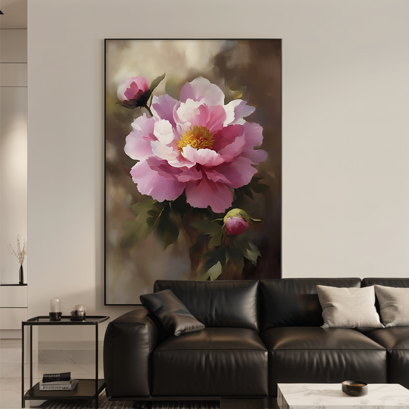 现代简约客厅装饰画牡丹花卉沙发背景墙挂画2025新款玄关卧室壁画图片