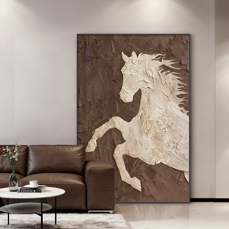 现代简约抽象骏马客厅装饰画沙发背景墙挂画2026新款玄关砂岩壁画
