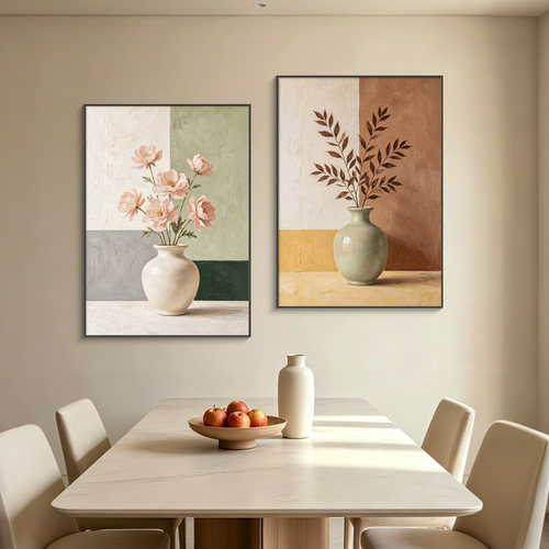 现代简约奶油风花卉两联装饰画