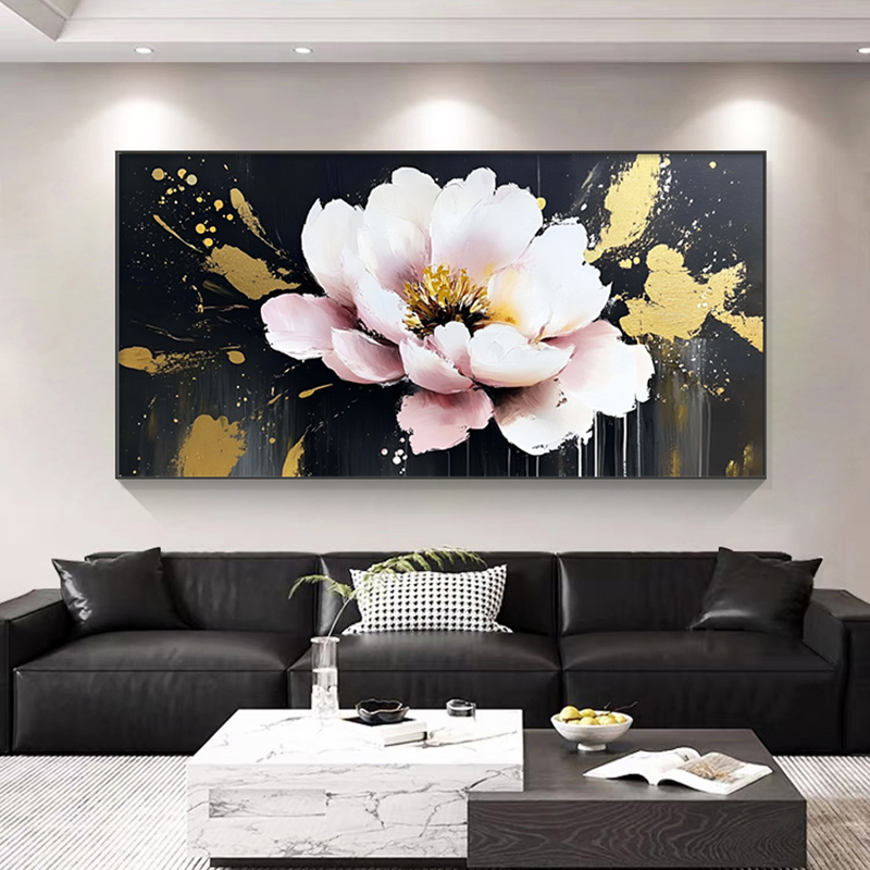 现代简约客厅装饰画2025新款牡丹花卉沙发背景墙壁画轻奢餐厅挂画图片