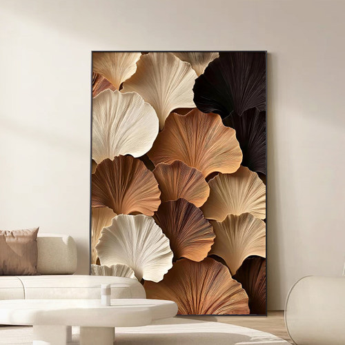 奶油风客厅装饰画银杏叶挂画