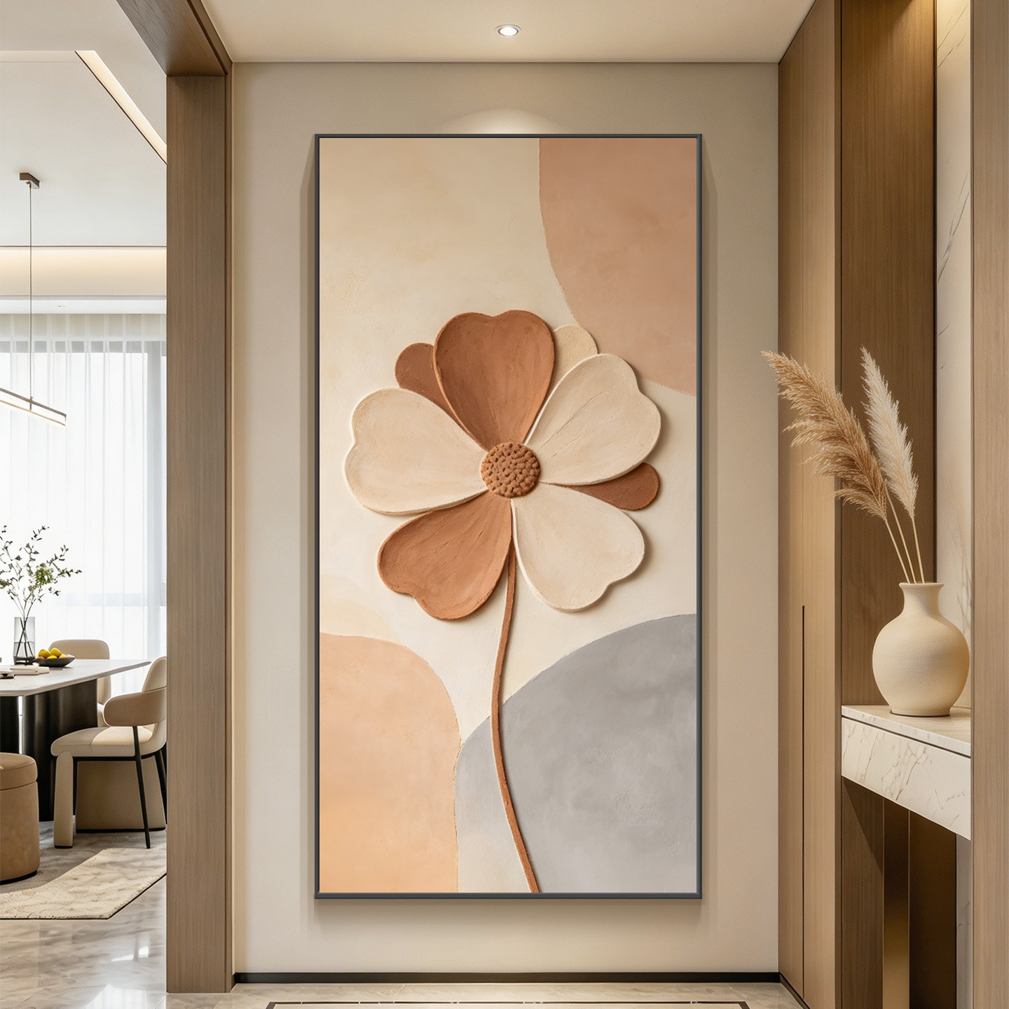 奶油风花卉玄关装饰画