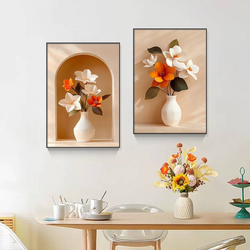 简约现代餐厅装饰画立体感花瓶挂画客厅花卉餐桌旁壁画卧室床头画图片