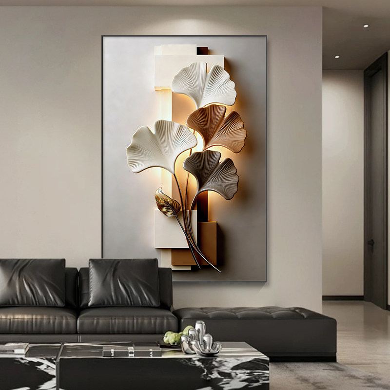 轻奢高级感客厅沙发背景墙装饰画2026新款银杏叶走廊玄关壁画挂画