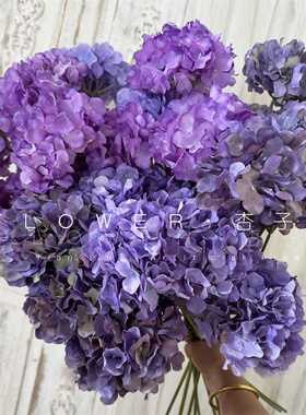 2头油画绣球仿真花蓝紫色绣球渐变花墙紫色撞色门头装饰个性装饰