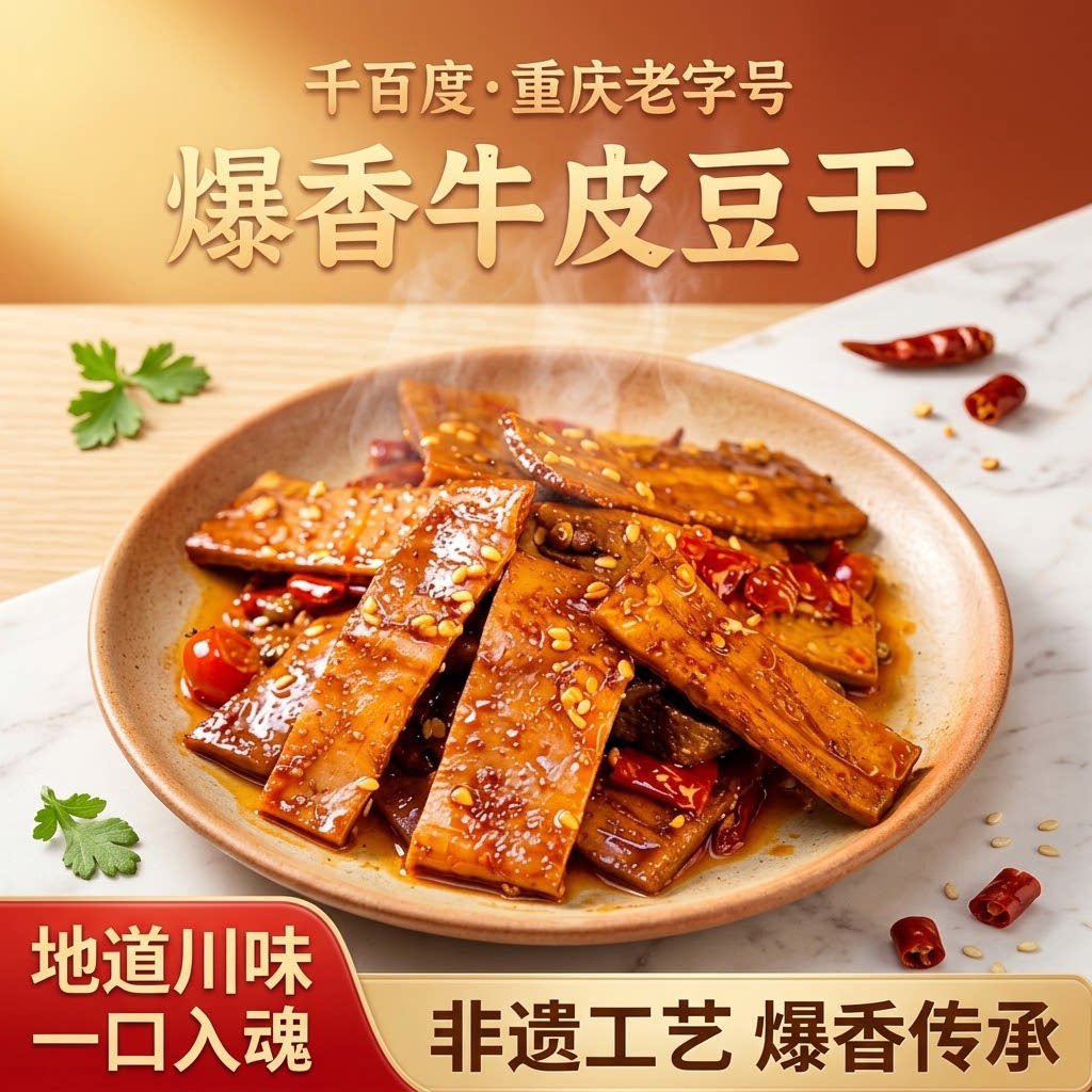 千百度重庆老字号爆香牛皮豆干零食即食豆腐干特产
