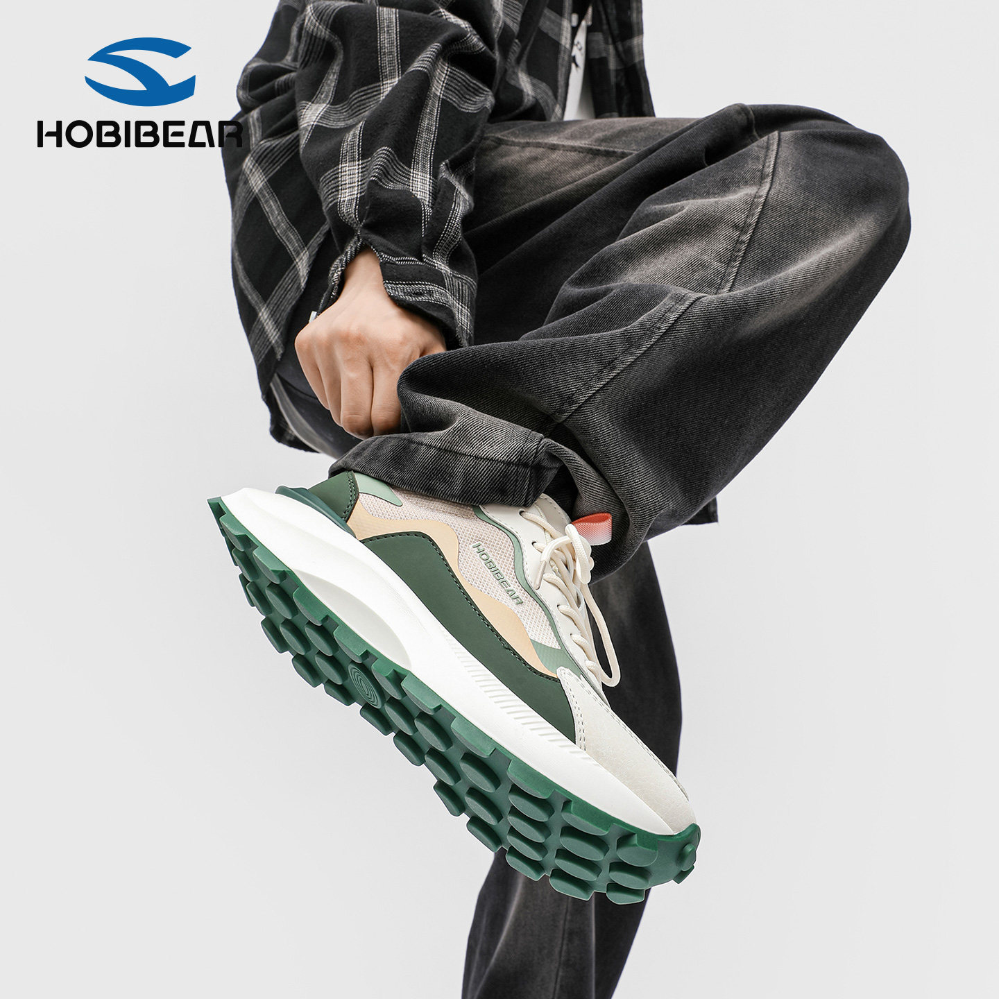 HOBIBEAR男鞋2026春秋新款运动鞋低帮单鞋潮流休闲鞋户外防滑耐磨