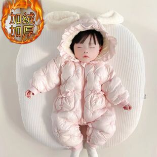 女宝宝冬装棉服婴儿洋气公主加绒加厚外出连体抱衣拜新年衣服送礼