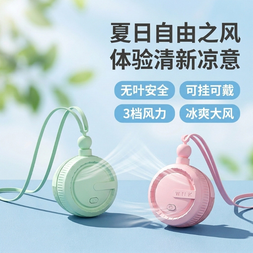 新款挂脖风扇超长续航静音大风力