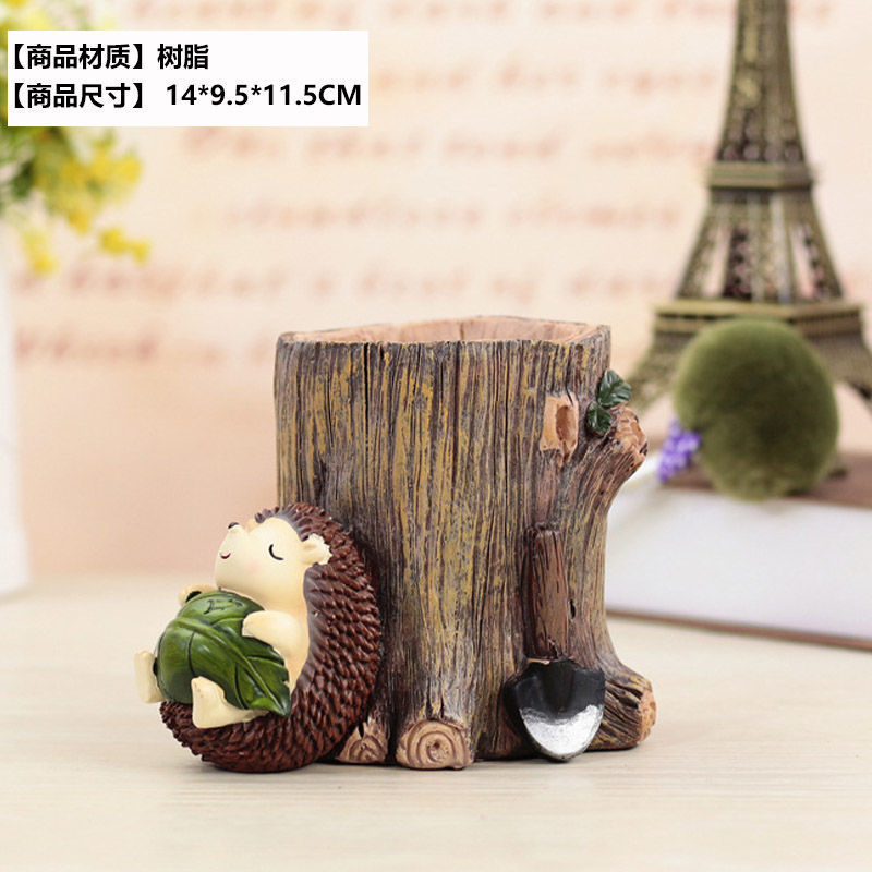 创意卡通刺猬笔筒树脂工艺礼品课桌收纳装饰摆件送小朋友生日礼物