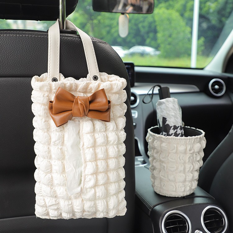 车载纸巾盒座椅背挂式创意抽纸盒多功能泡芙抽纸袋垃圾桶装饰用品