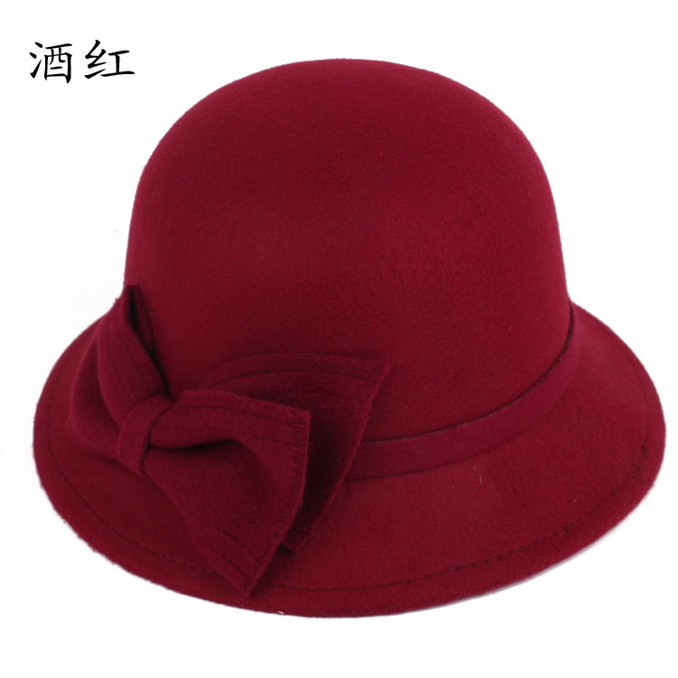 中老年女士帽子蝴蝶结小礼帽韩版潮毛呢子老太太帽子妈妈盆帽