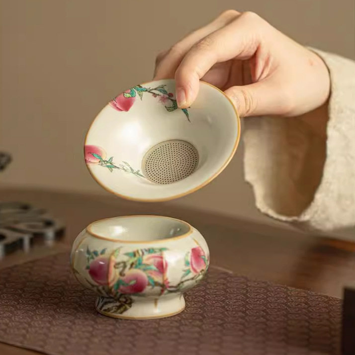汝窑九桃茶漏茶滤泡茶陶瓷滤茶器高端茶叶过滤网茶水分离茶隔