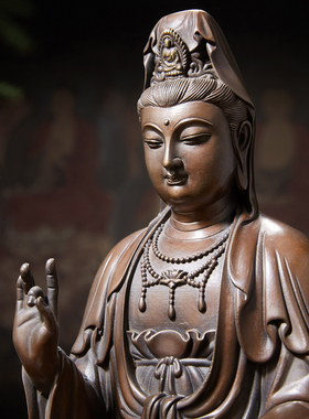 热销佛香天逸 铜观音菩萨佛像家用客厅佛堂摆件南海观世音微笑观