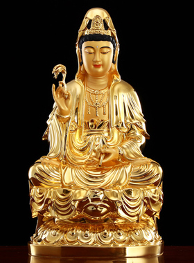 热销台湾工艺观音佛像 供奉 家用纯铜全金观世音菩萨南海观音铜像